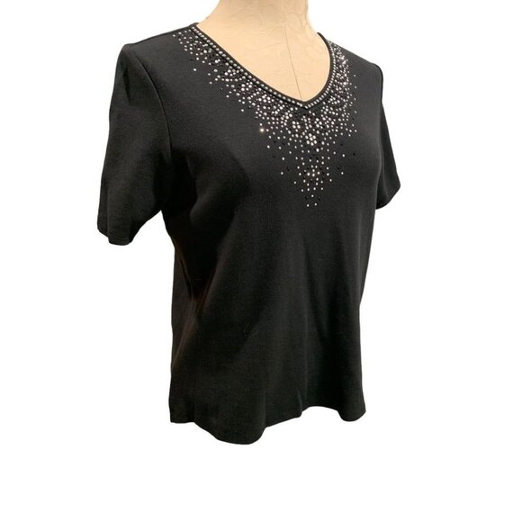 Quacker Factory Tops - XS Quacker Factory Women's V-Neck Embellished Tshirt Short Sleeve Black